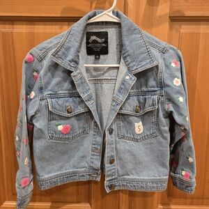 Squishmallows Kids' Blue Jean Jacket with Floral Design Down Arms